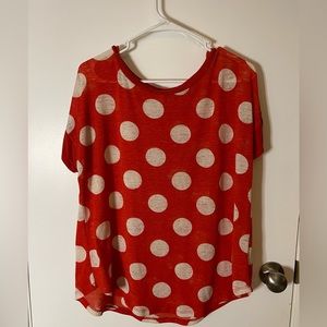 Red blouse with white polka dots. Size large. Women’s